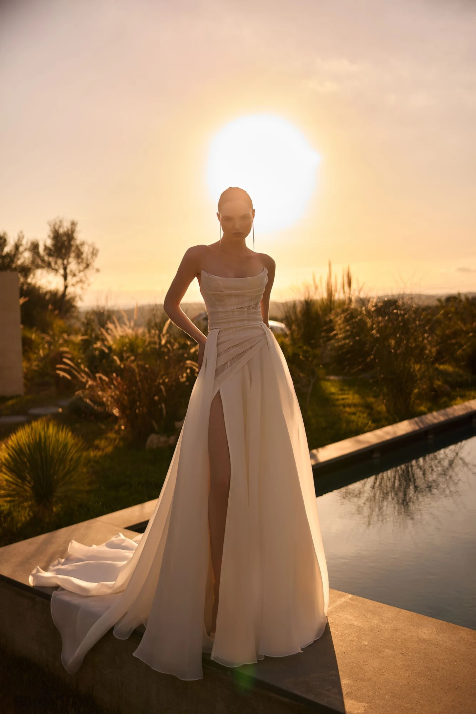 Pollardi Couture Glimmer front inspiration reference for Klara's premium chiffon A-line wedding dress direction