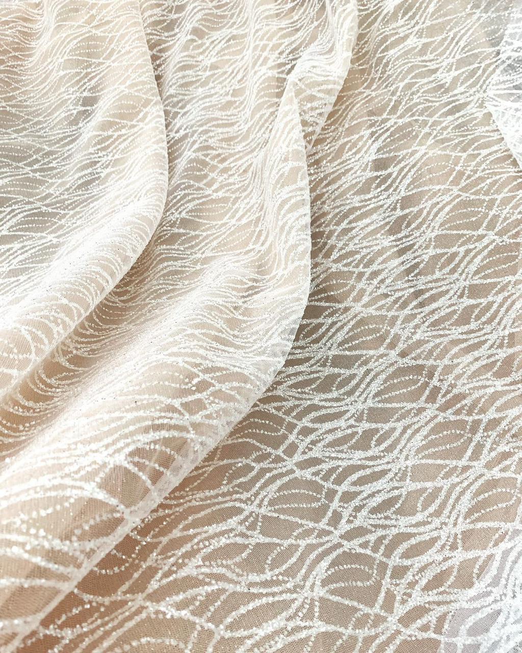 Premium chiffon and glitter underlay fabric proof for Klara's custom A-line wedding dress